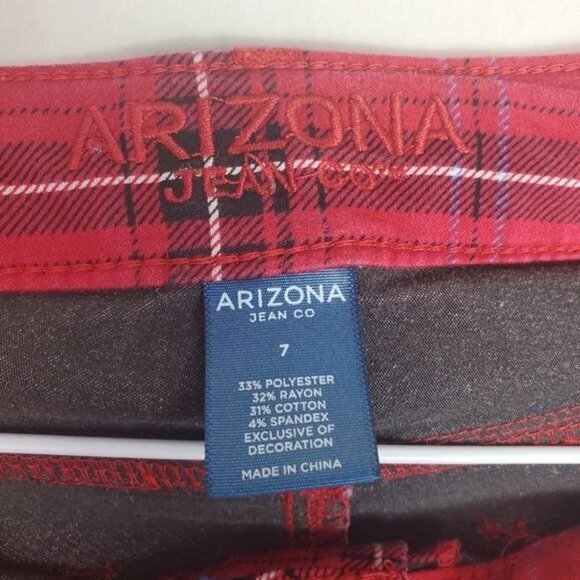 ARIZONA JEAN CO Womens Pants SZ‎ Jr.  7 Plaid Red Soft Y2K Goth Punk Midrise - Picture 3 of 10